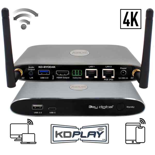 KD-BYOD4K 4K WIRELESS BYOD PRESENTATION GATEWAY - 1/4 IMAGES, SUPPORT PC, MAC, IOS AND ANDROID